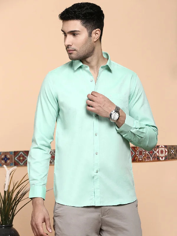 Warm Outerwear Men Premium Cotton Shirt Pale Cyan EL GP4