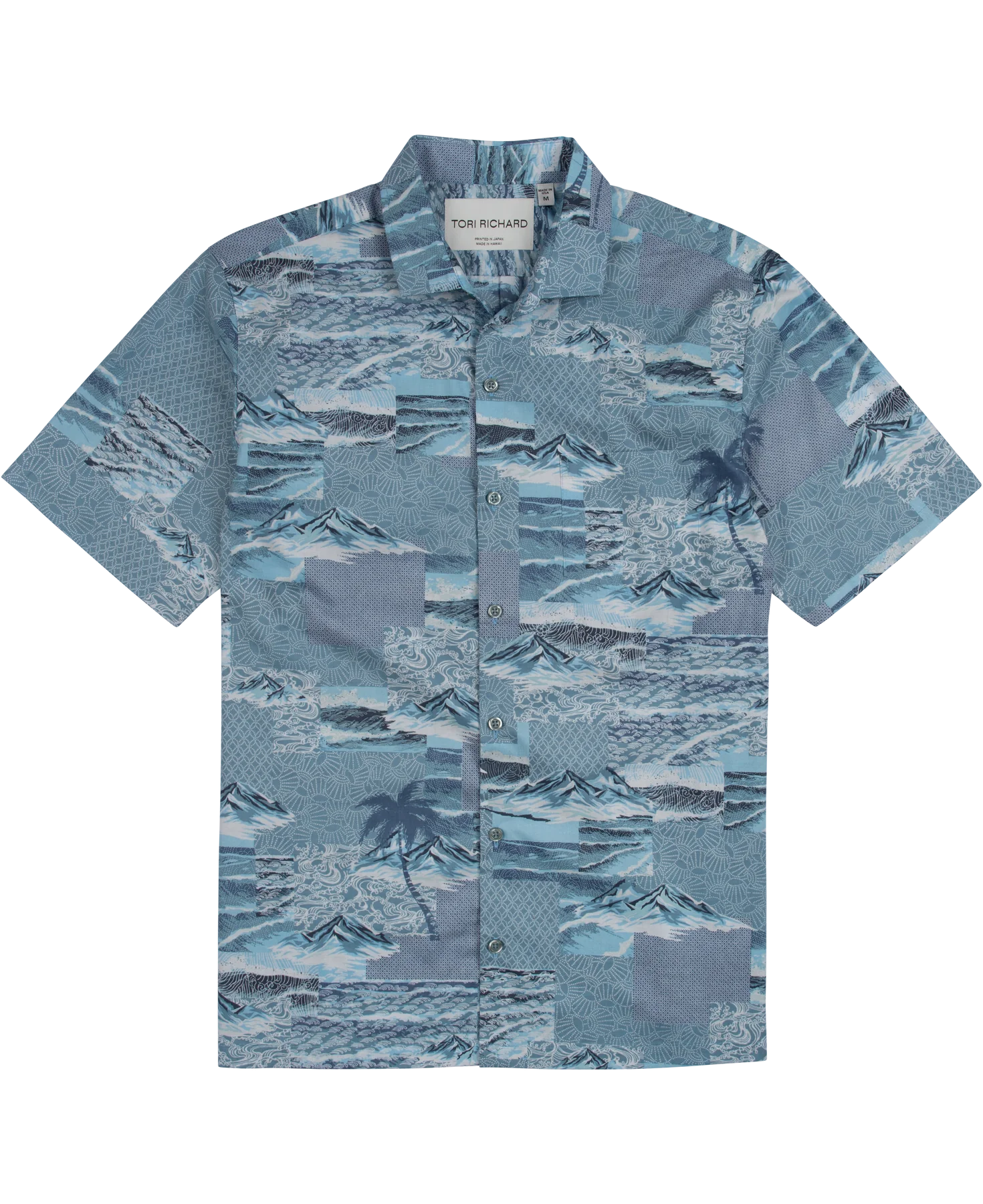 Comfortable Suits Tori Richard Sashiko Waves Cotton Lawn Camp Shirt - Silver Blue