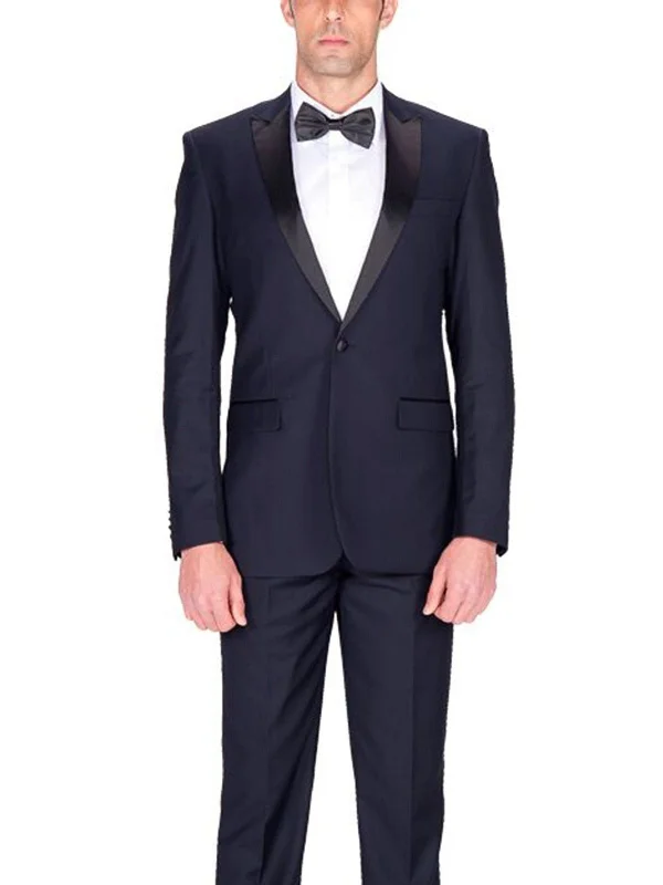 Practical Jeans Braveman Slim Fit Navy Blue One Button Tuxedo Tux Suit With Peak Lapels