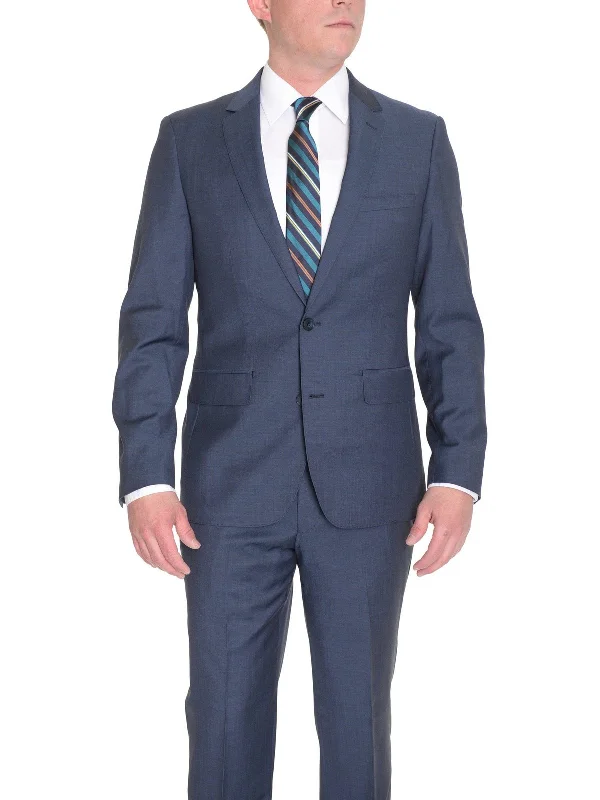 Trendy Footwear Extra Slim Fit Solid Heather Blue Two Button Wool Suit