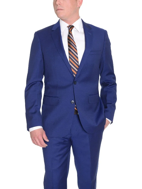 Relaxed Tops Extra Slim Fit Solid Royal Blue Two Button Wool Suit