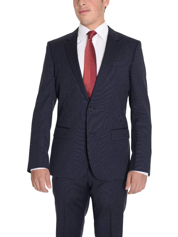 Comfortable Wardrobe Hugo Boss The Grand/central Classic Fit Navy Pinstriped Two Button Wool Suit