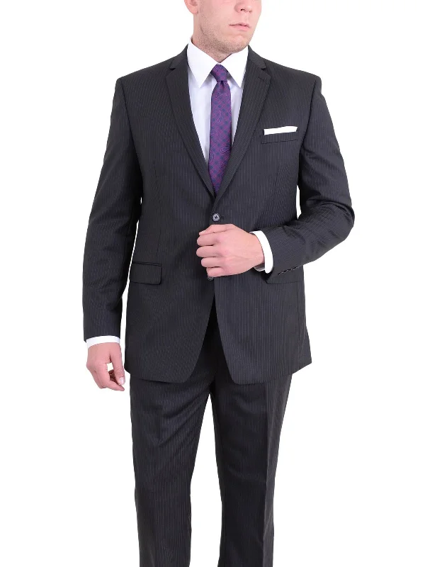 Practical Outfits I Uomo Regular Fit Black Pinstriped Two Button Wool Suit