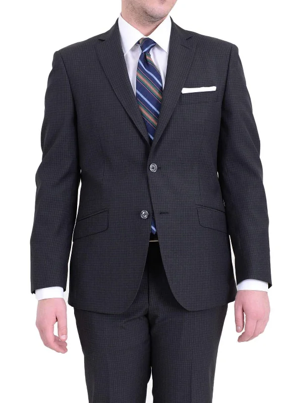 Classic Suits Italiano Guabello Fabric Slim Fit Gray Check Super 150's Wool Suit Made In Italy