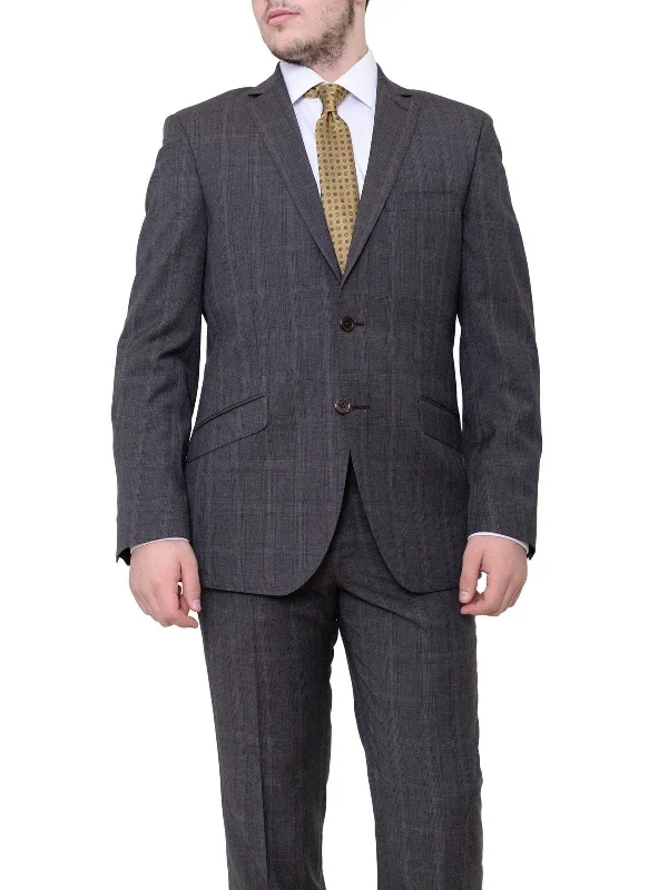 Modern Pants Italiano Slim Fit Brown Plaid Super 150's Cerruti Wool Suit Made In Italy