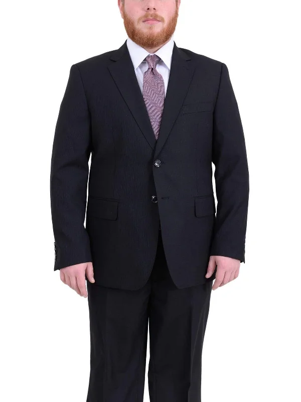 Summer Outfits Men's Arthur Black Executive Portly Fit Black Striped 2 Button 2 Piece Wool Suit