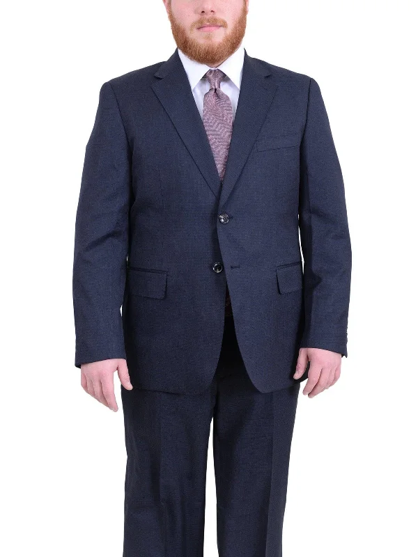 Classic Pieces Men's Arthur Black Executive Portly Fit Navy Blue Check Two Button Wool Suit