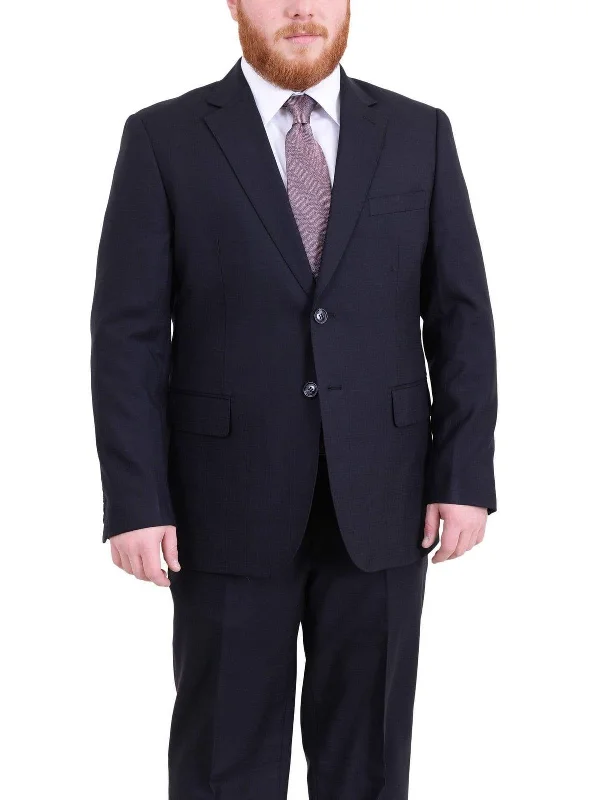 Fashion Layers Men's Arthur Black Executive Portly Fit Navy Blue Plaid Two Button Wool Suit