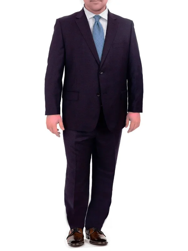 Cool Outerwear Men's Portly Fit Executive Cut Solid Navy Blue Two Button 2 Piece Wool Suit