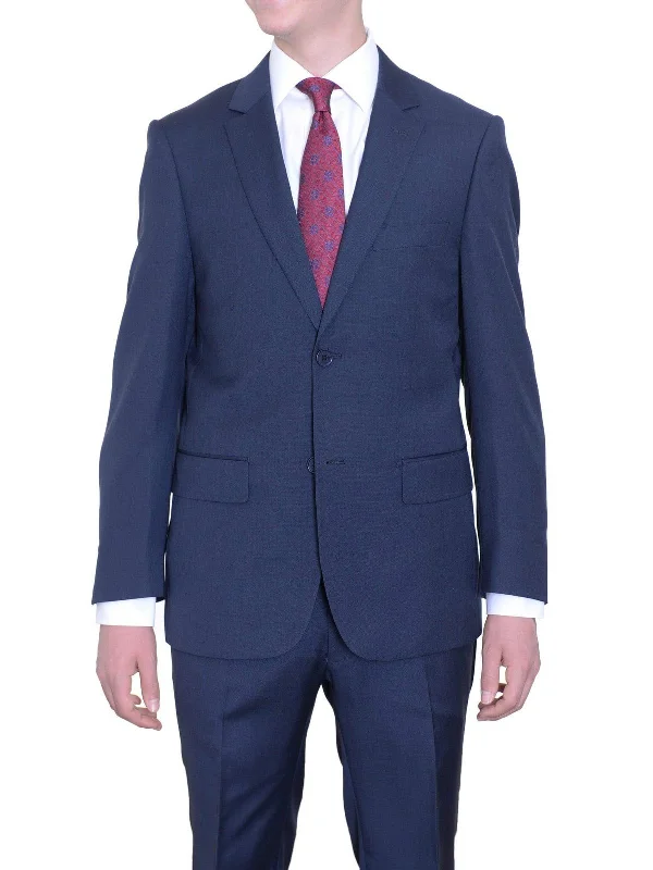 Relaxed Footwear Mens Extra Slim Fit Solid Heather Blue Two Button Wool Suit