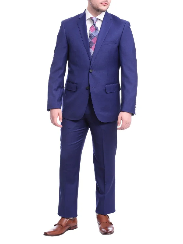 Smart Denim Private Label Slim Fit Solid Royal Blue Two Button Wool Suit With Pick Stitching