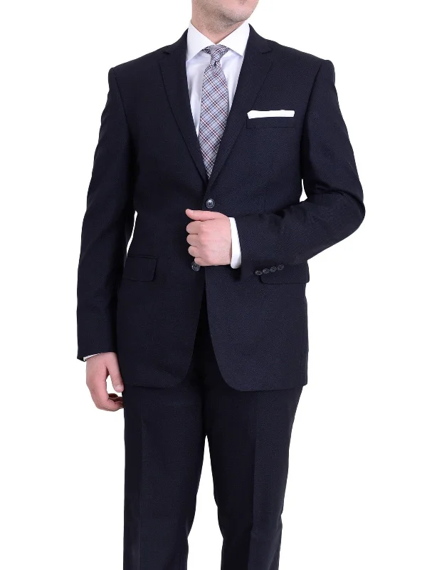 Casual Shorts Raphael Slim Fit Navy Blue Textured Two Button Wool Touch Suit