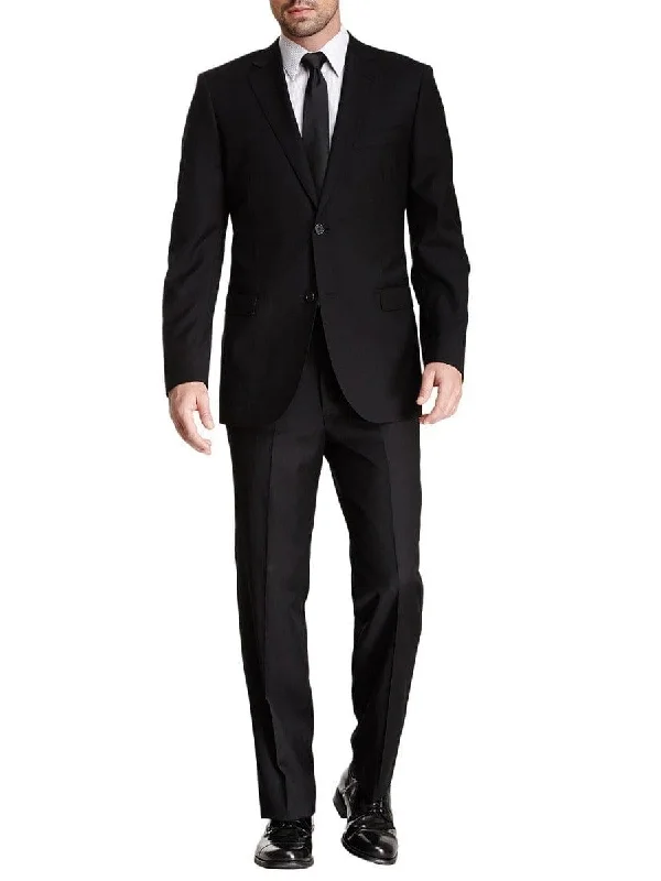 Smart Layers Zanetti Classic Fit Black Tonal Striped Two Button Wool Suit