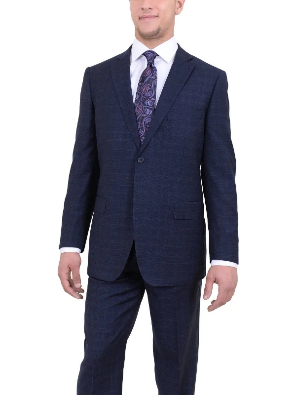 Everyday Jackets Zanetti Classic Fit Blue Plaid Textured Two Button Wool Suit