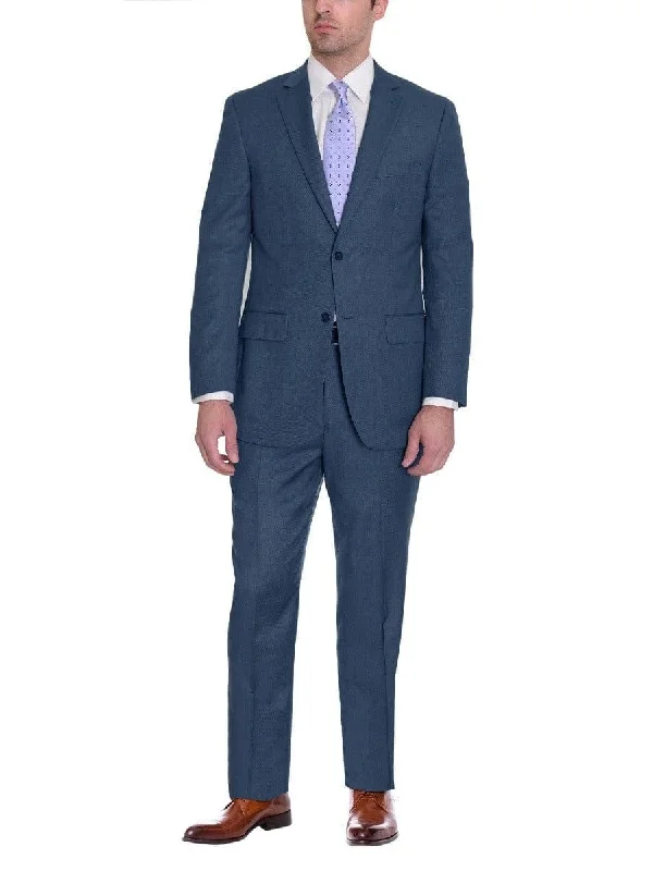 Stylish Casuals Zanetti Classic Fit Navy Blue Birdseye Two Button Wool Suit