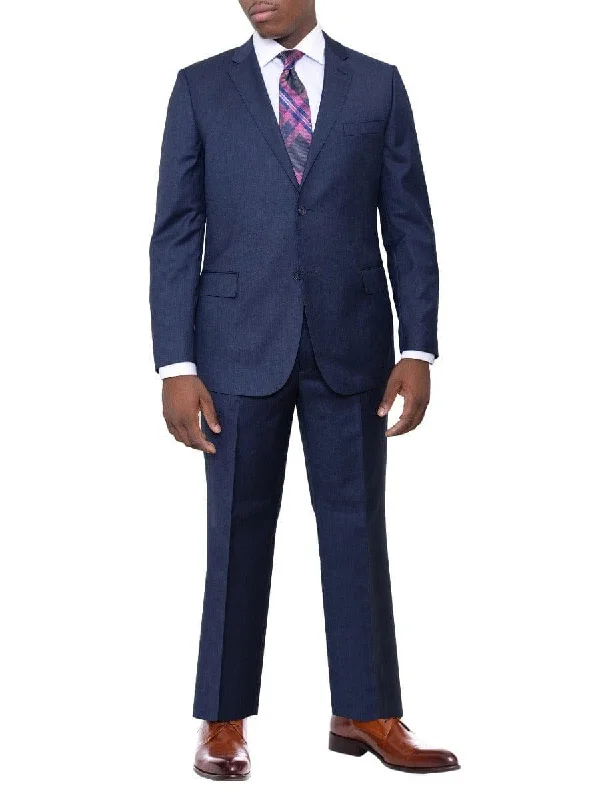 Comfort Tops Zanetti Classic Fit Solid Navy Blue Two Button Wool Suit