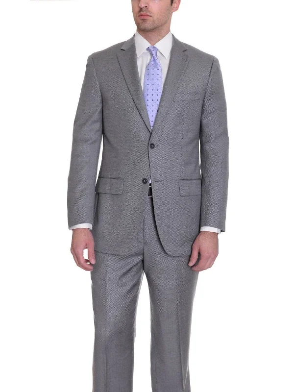 Basic Hoodies Zanetti Mens Classic Fit Gray Birdseye Two Button Wool Suit